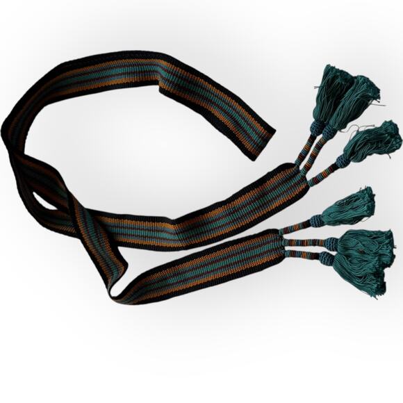 Peruvian Connection Women's Woven Yarn Sash, Tie Waist Belt w/ Tasseled Ends - Picture 2 of 10